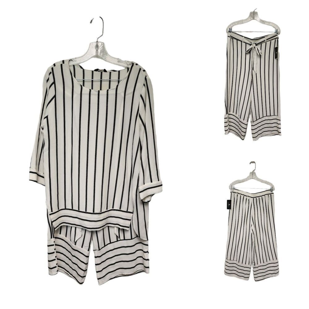 Jules & Leopold Cream and Black Striped Capris Set